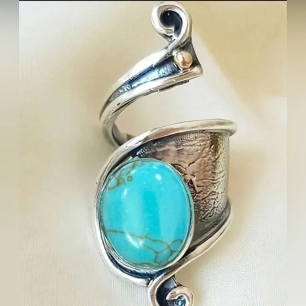 ✨NEW Elegant Silver and Turquoise Adjustable Boho Ring